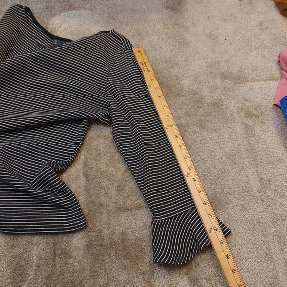 Lauren Ralph Lauren Green Label Size Large L White Black Fanned Sleeve Stripes - Picture 9 of 9